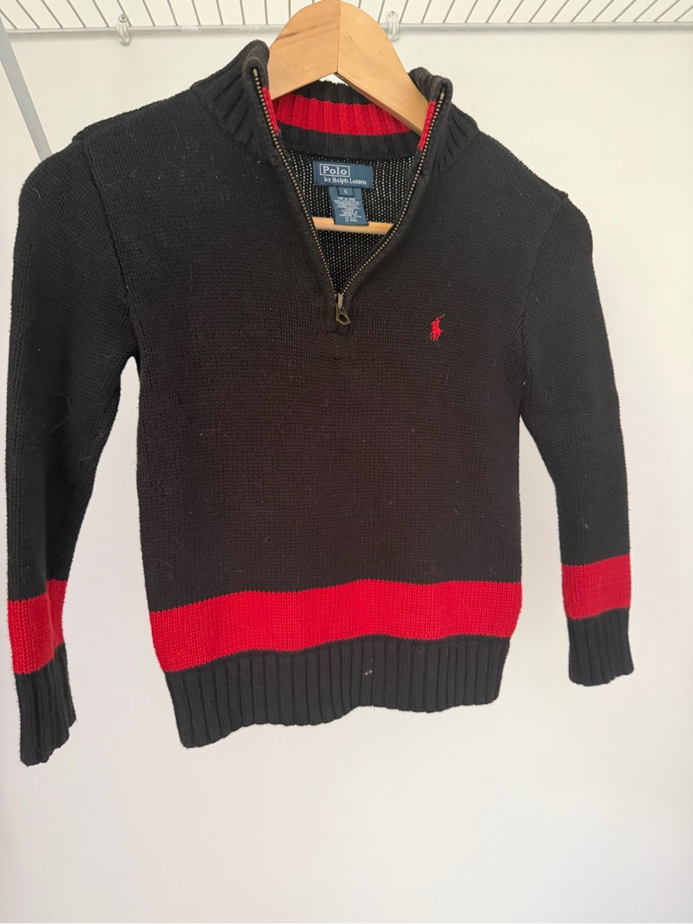 Boys Polo by Ralph Lauren Black & Red Quarter-Zip Cotton Sweater